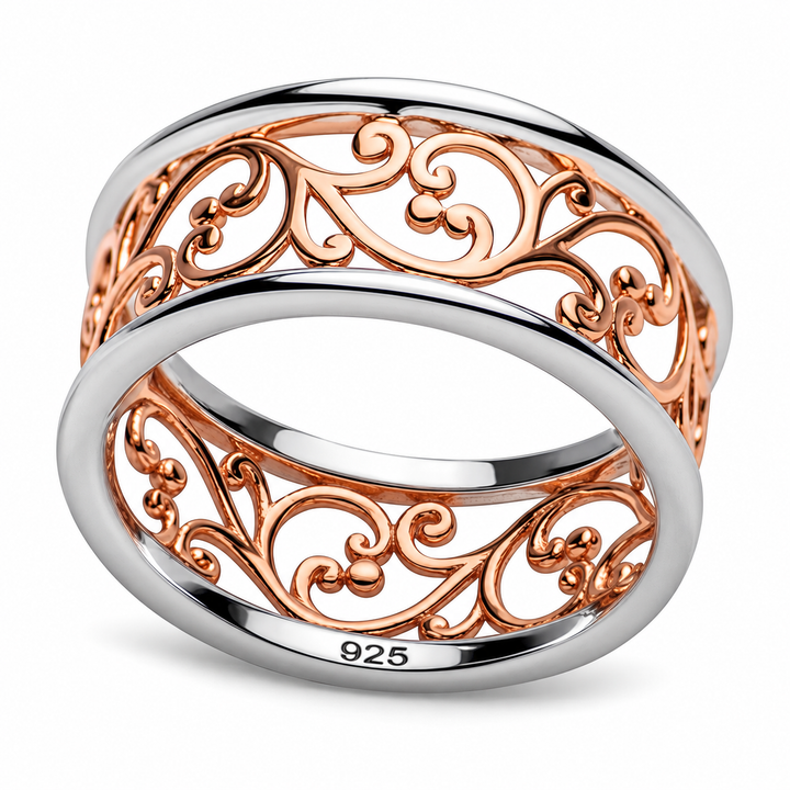 14K Rose Gold-Plated Floral Vine Filigree Ring in Sterling Silver