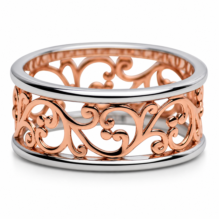 14K Rose Gold-Plated Floral Vine Filigree Ring in Sterling Silver