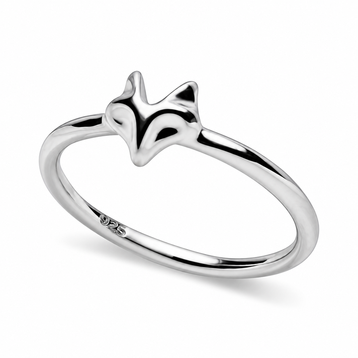 Sterling Silver Forest Fox Ring with Rhodium-Plated Finish