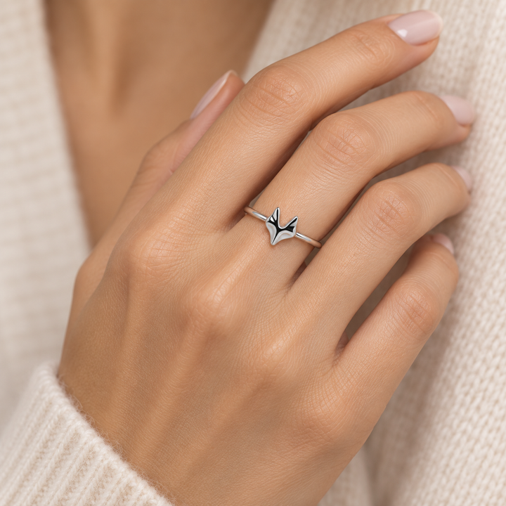 Sterling Silver Forest Fox Ring with Rhodium-Plated Finish