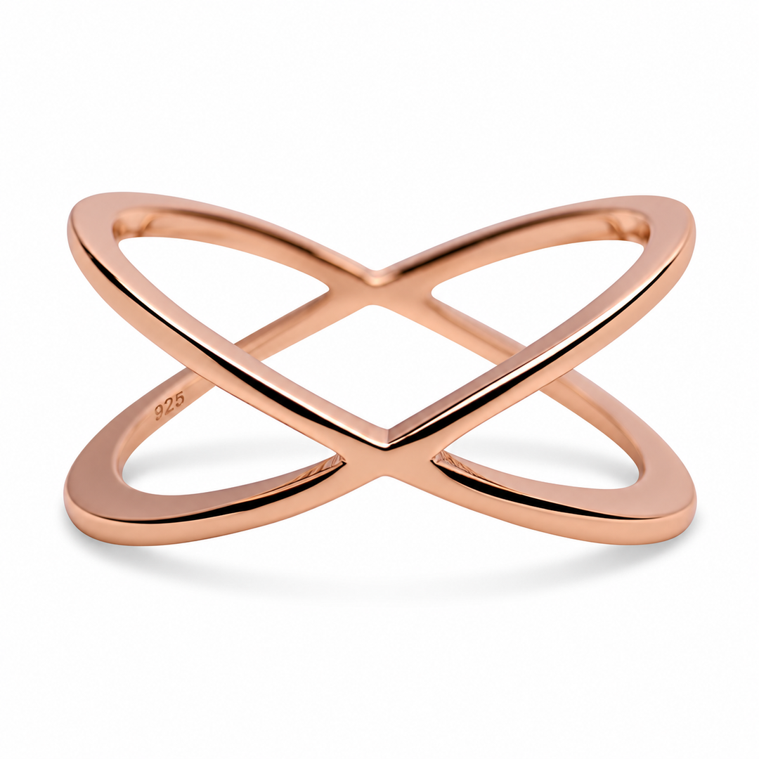 14K Rose Gold-Plated Sterling Silver Crossover Ring – Intertwined Infinity Design