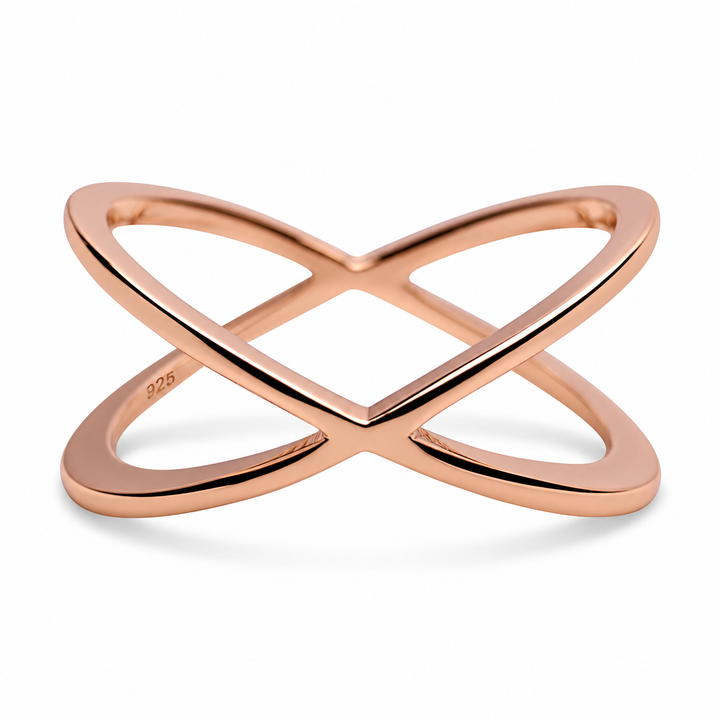14K Rose Gold-Plated Sterling Silver Crossover Ring – Intertwined Infinity Design