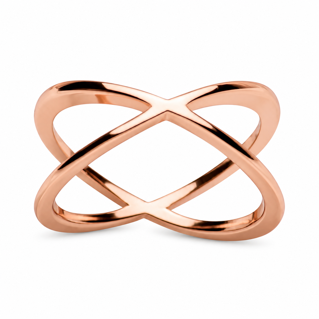 14K Rose Gold-Plated Sterling Silver Crossover Ring – Intertwined Infinity Design