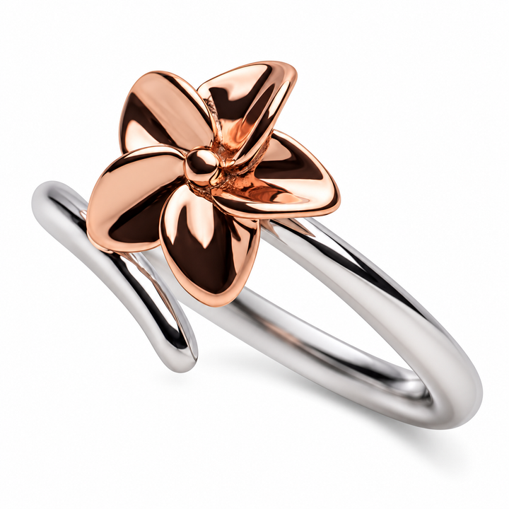 14K Rose Gold-Plated Plumeria Flower Ring in Sterling Silver