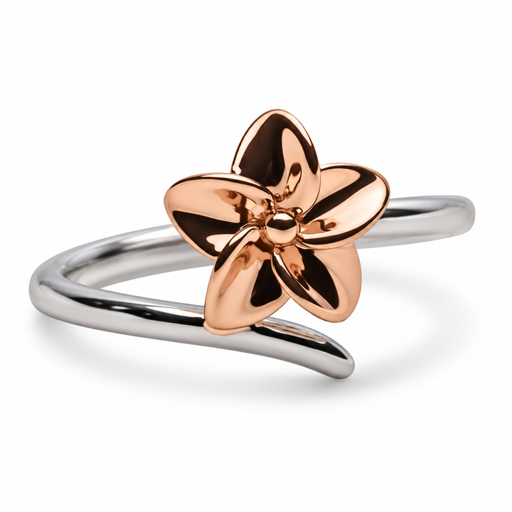 14K Rose Gold-Plated Plumeria Flower Ring in Sterling Silver