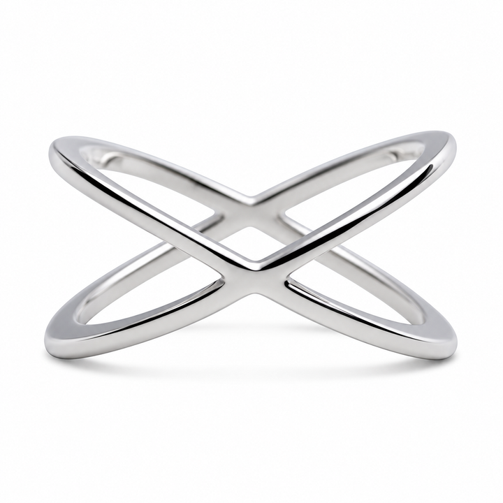 Sterling Silver Interlocking Crossover Ring – Rhodium-Plated Unity Ring