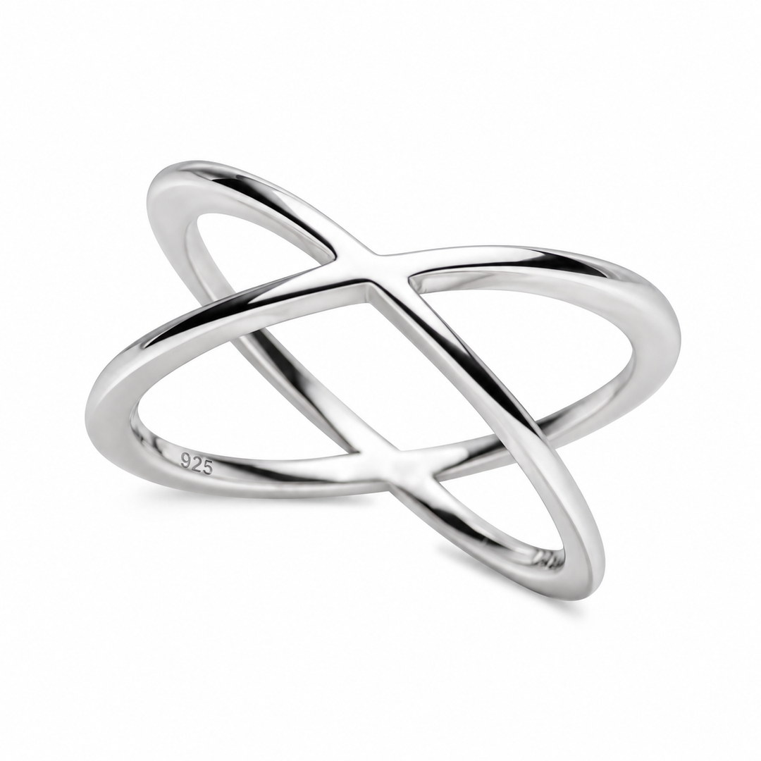 Sterling Silver Interlocking Crossover Ring – Rhodium-Plated Unity Ring