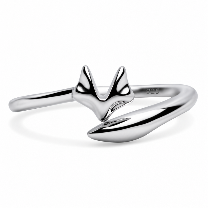 Sterling Silver Forest Fox Head and Tail Wrap Ring – Rhodium Plated