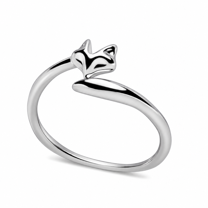 Sterling Silver Forest Fox Head and Tail Wrap Ring – Rhodium Plated