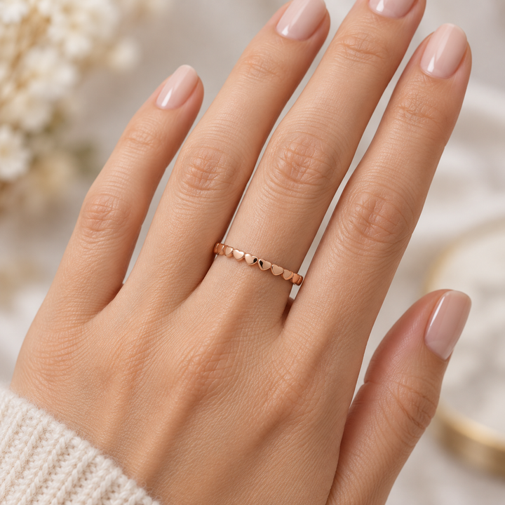 2.4 mm 14K Rose Gold-Plated Sterling Silver Heart Eternity Ring