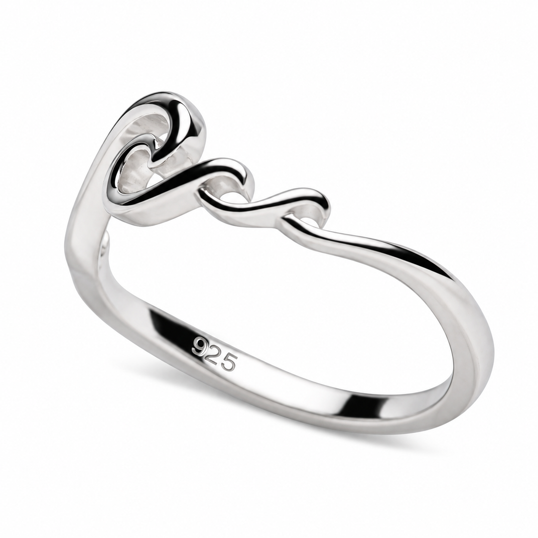 Dainty Sterling Silver Rolling Ocean Wave Ring – Rhodium-Plated High-Polish Coastal Jewelry