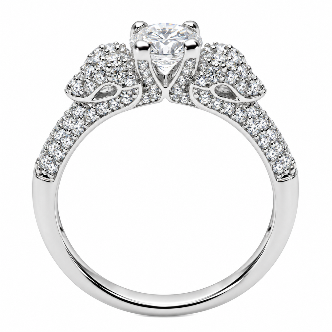 0.84 Carat Round Cubic Zirconia Ring in Rhodium-Plated Sterling Silver – 153-Stone Cluster Design