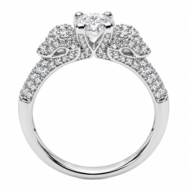 0.84 Carat Round Cubic Zirconia Ring in Rhodium-Plated Sterling Silver – 153-Stone Cluster Design