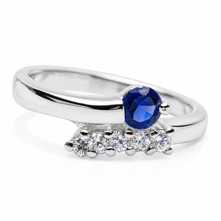 4 mm Lab-Created Blue Sapphire and Clear Stone Sterling Silver Bypass Ring