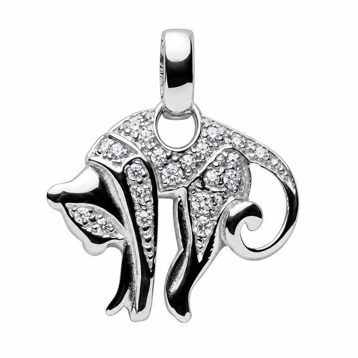 Sterling Silver Elephant Pendant with Clear Accent Stones – 1 Inch Wide