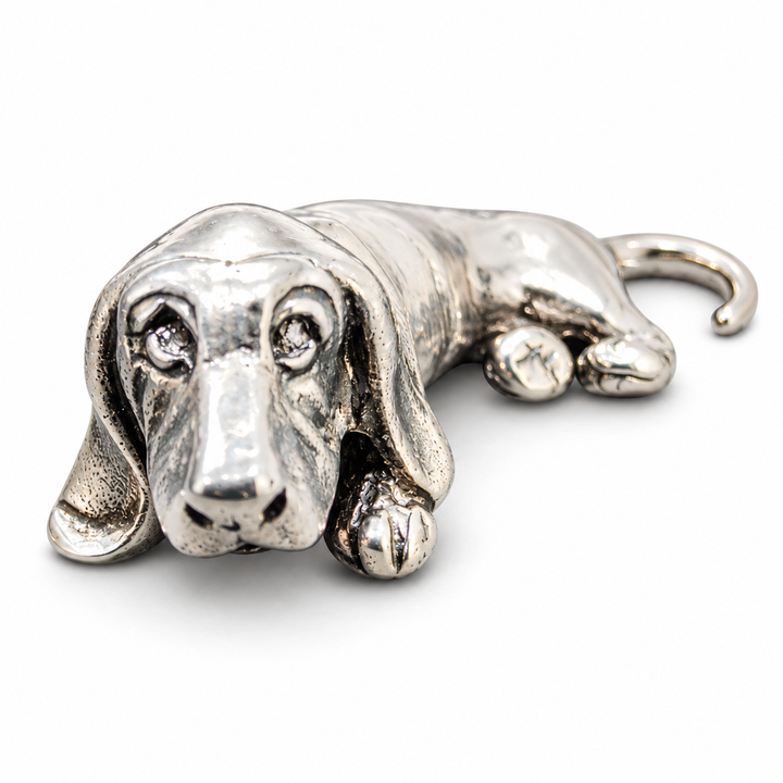 Sterling Silver Basset Hound Dog Figurine – 2 Inches, 0.7 Troy Ounce
