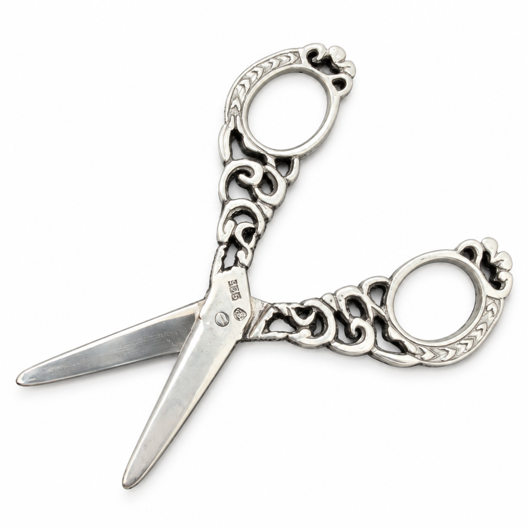 Victorian-Style Sterling Silver Sewing Scissors – 2.4 Inch Ornate Embroidery Scissors