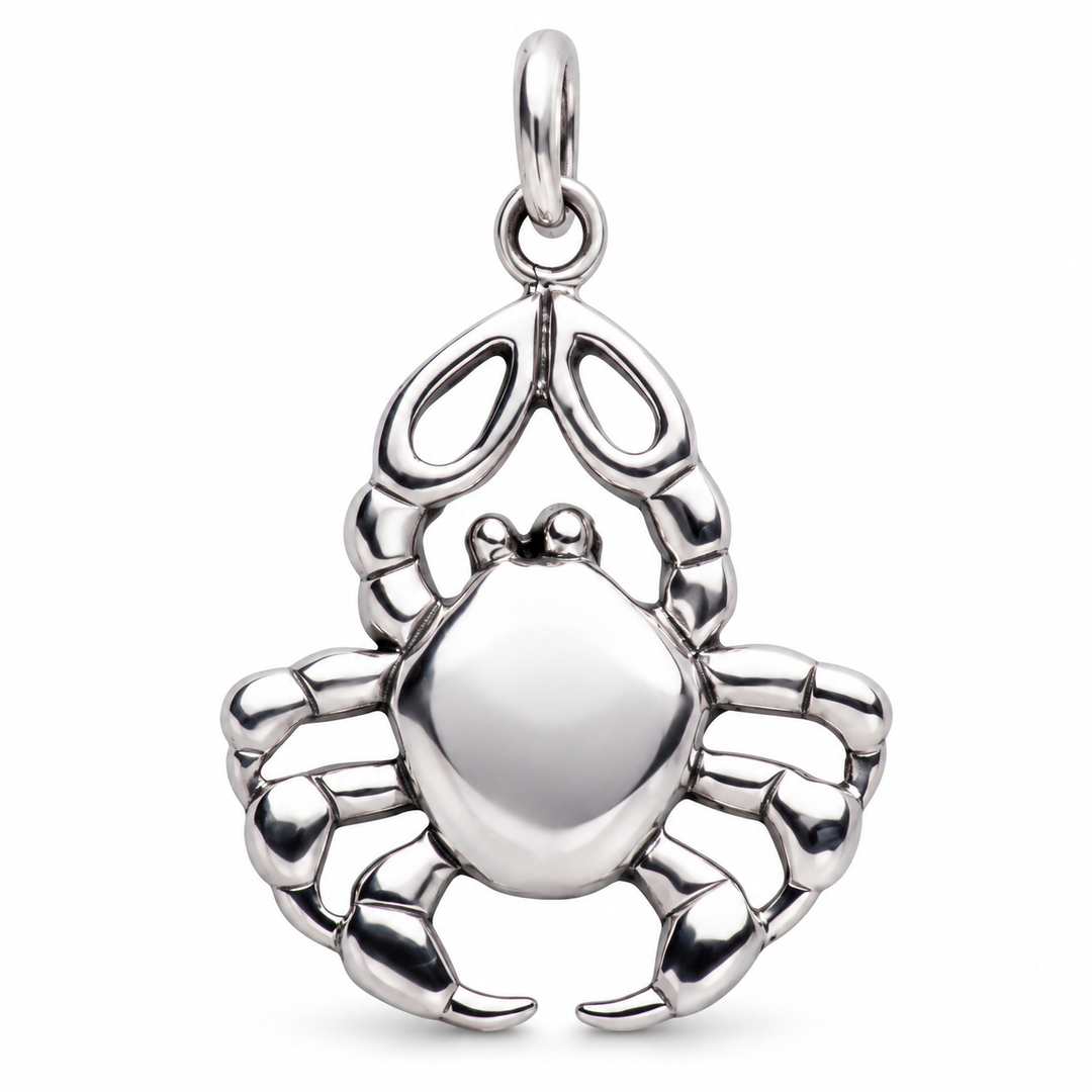 Sterling Silver Cancer Zodiac Crab Pendant – 1.25 Inch Astrology Jewelry