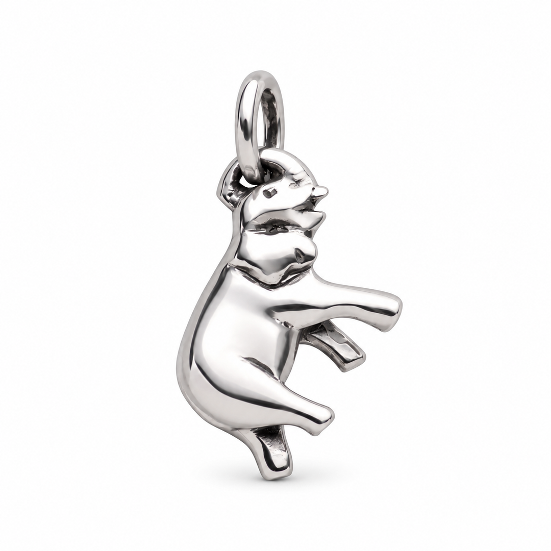 Sterling Silver Elephant Pendant with Raised Trunk – 0.7 Inch, Chain Not Included