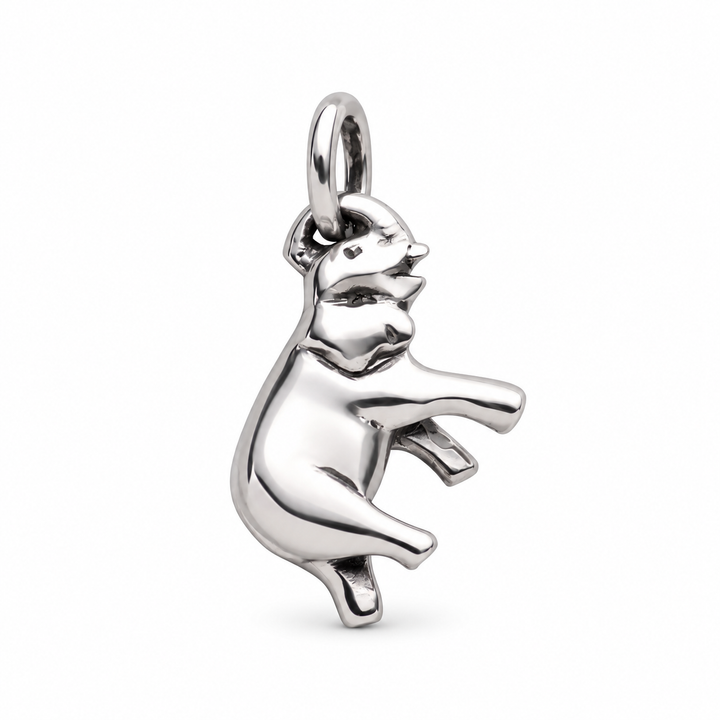 Sterling Silver Elephant Pendant with Raised Trunk – 0.7 Inch, Chain Not Included