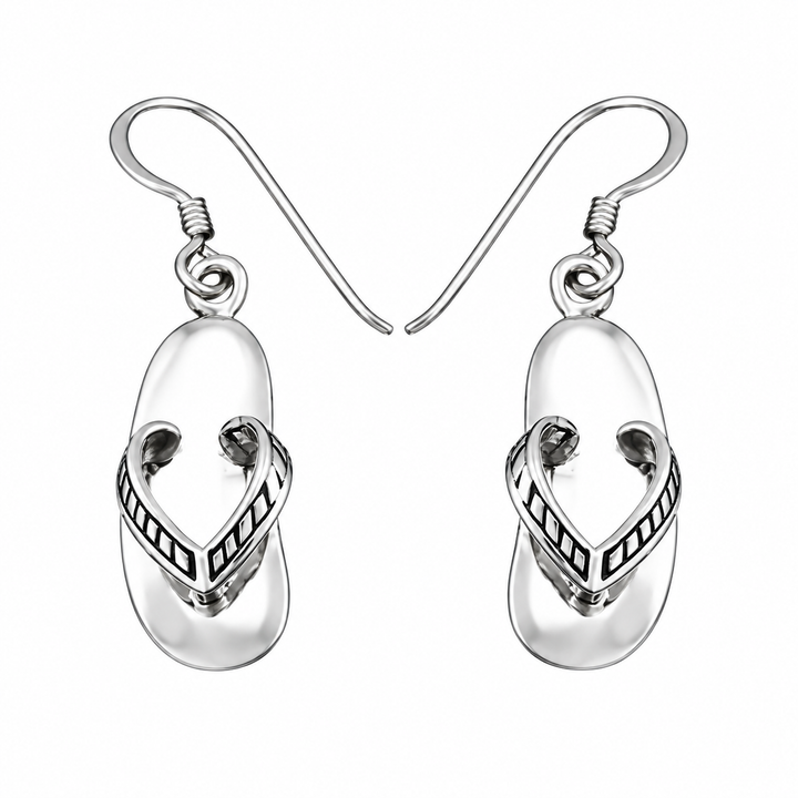 Sterling Silver Flip-Flop Dangle Earrings with Fishhook Wires – 1 1/4-Inch Drop