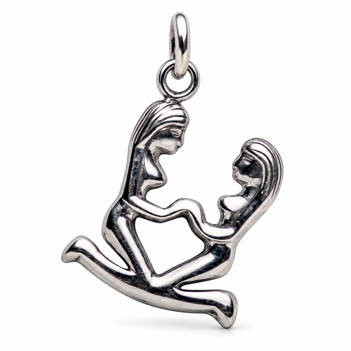 Sterling Silver Mother and Child Rocking Chair Pendant – 5/8 Inch