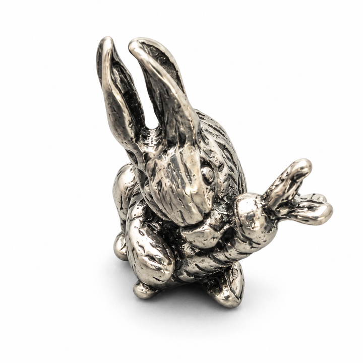 Sterling Silver Rabbit Eating Carrot Figurine – 0.8 Inch Bunny Miniature