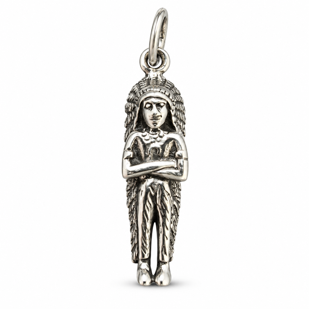 Sterling Silver Native American Woman Pendant with Feather Headdress – 1.3 Inch