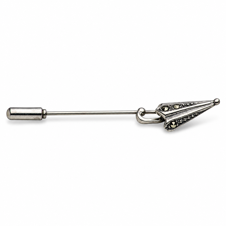 Sterling Silver Marcasite Arrowhead Hat Pin with Protective Cap – 2.5 Inch