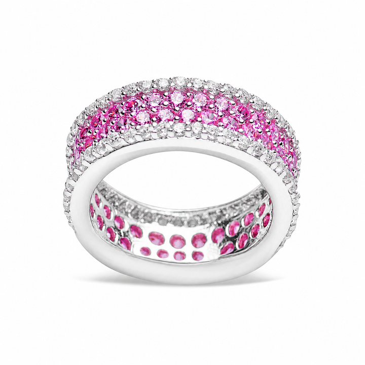 Pink and Clear Cubic Zirconia Eternity Ring in Rhodium-Plated 925 Sterling Silver – 0.31-Inch Wide High-Polish Multistone Band