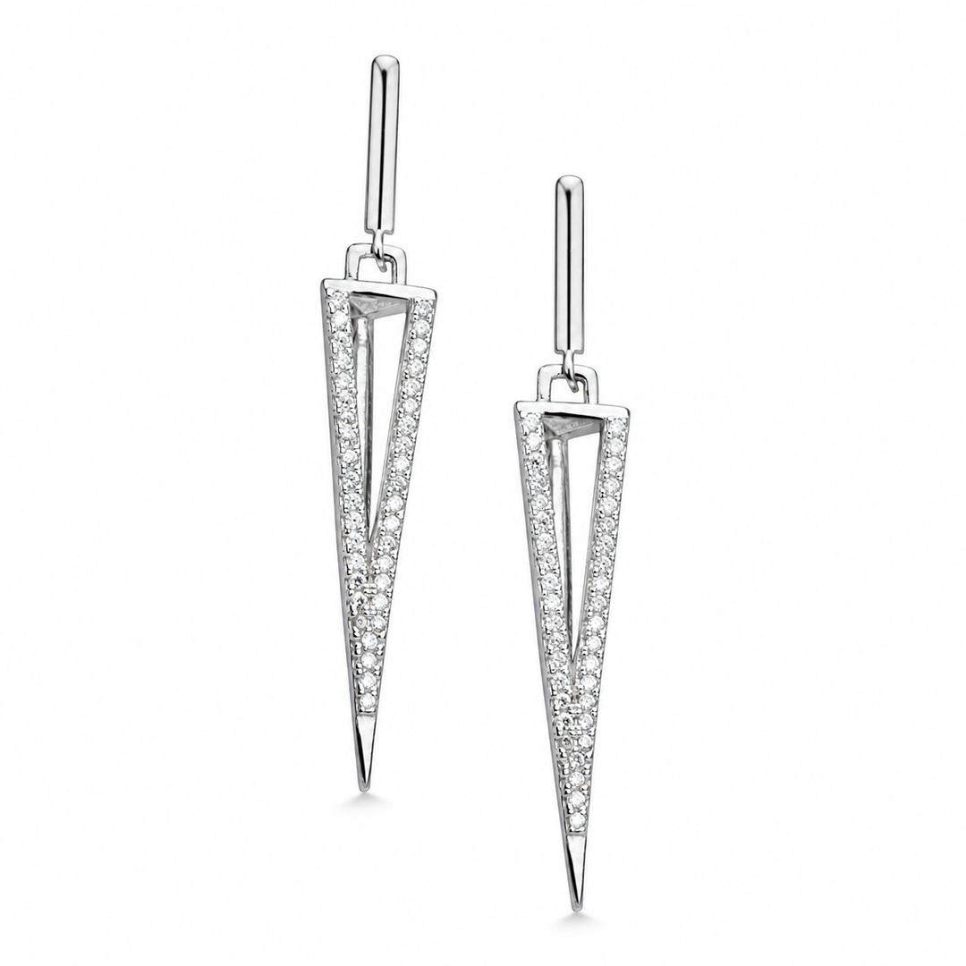 1.7 Inch Art Deco Pavé Diamond Simulant Linear Drop Earrings in Rhodium-Plated Sterling Silver
