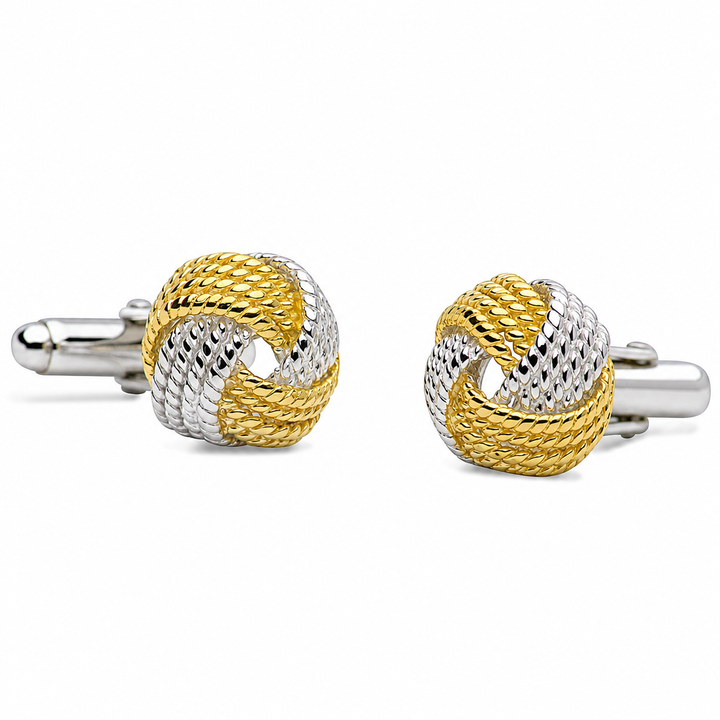 Two-Tone Love Knot Sterling Silver Cufflinks – 14K Gold & Rhodium Plated
