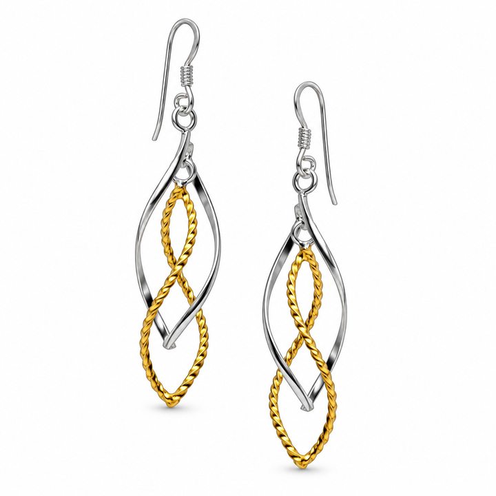 Two-Tone Sterling Silver and 14K Yellow Gold Twisted Dangle Earrings