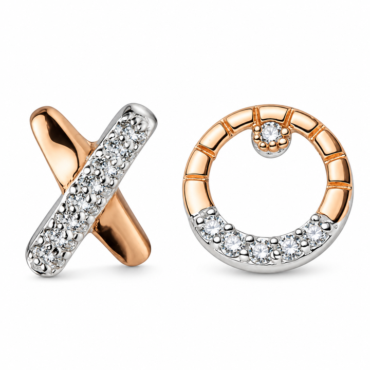 X and O Hugs and Kisses Stud Earrings in Sterling Silver and 14K Rose Gold