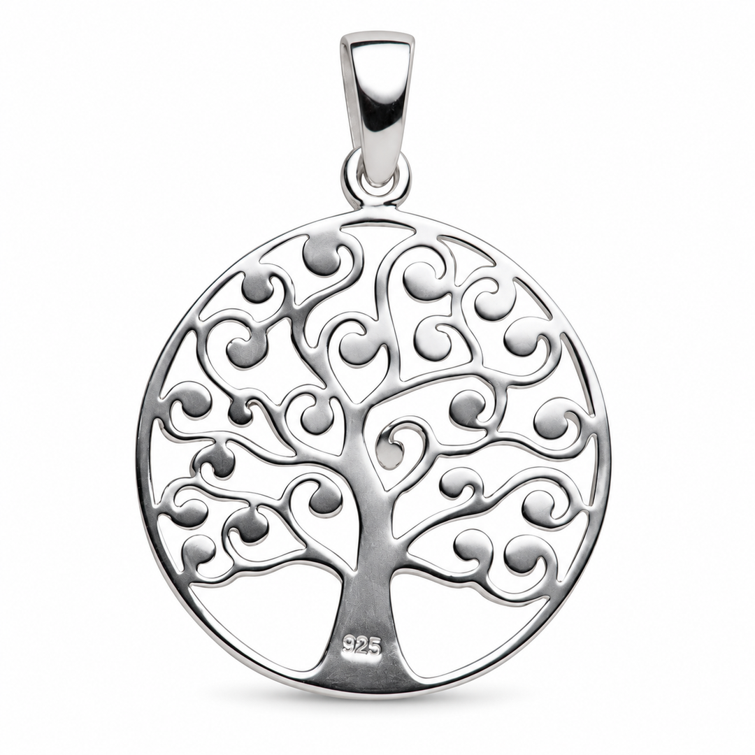 1.35 Inch Rose Gold & Sterling Silver Tree of Life Diamond Simulant Pendant