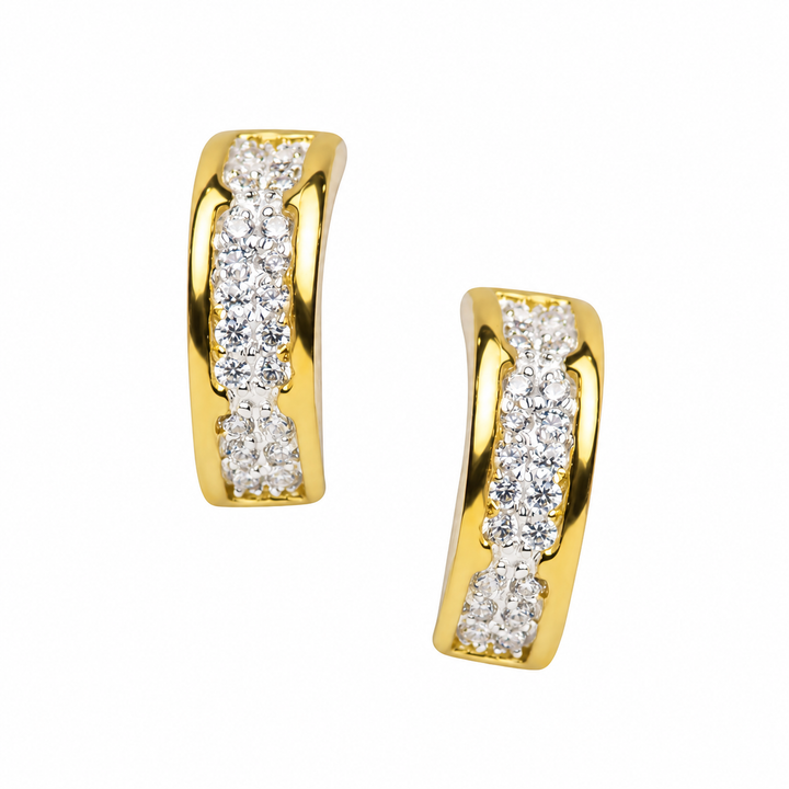 0.5 Inch Diamond Simulant Bar Earrings in 14K Yellow Gold Over Sterling Silver