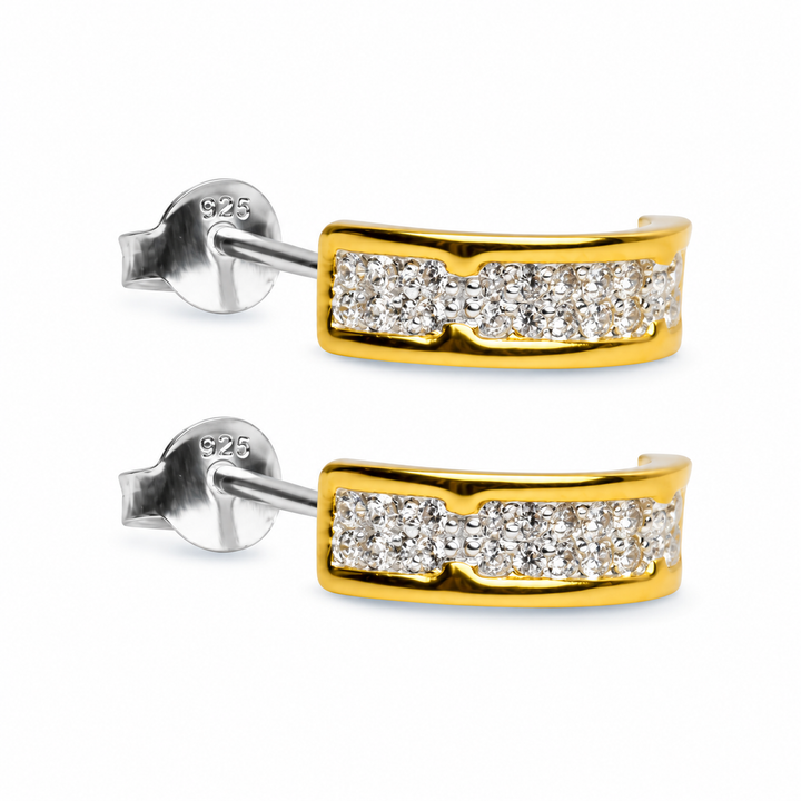 0.5 Inch Diamond Simulant Bar Earrings in 14K Yellow Gold Over Sterling Silver