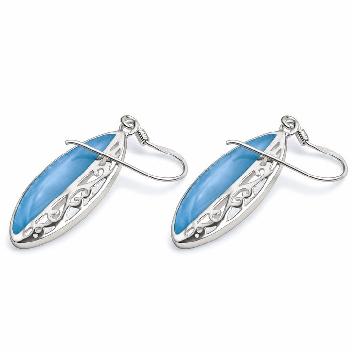 1.5 Inch Blue Mother of Pearl Dangle Earrings in Sterling Silver