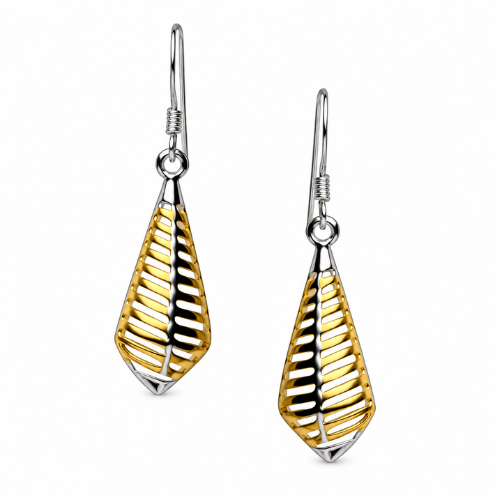 Two-Tone Sterling Silver & 14K Yellow Gold Teardrop Dangle Earrings – 1.45 Inch