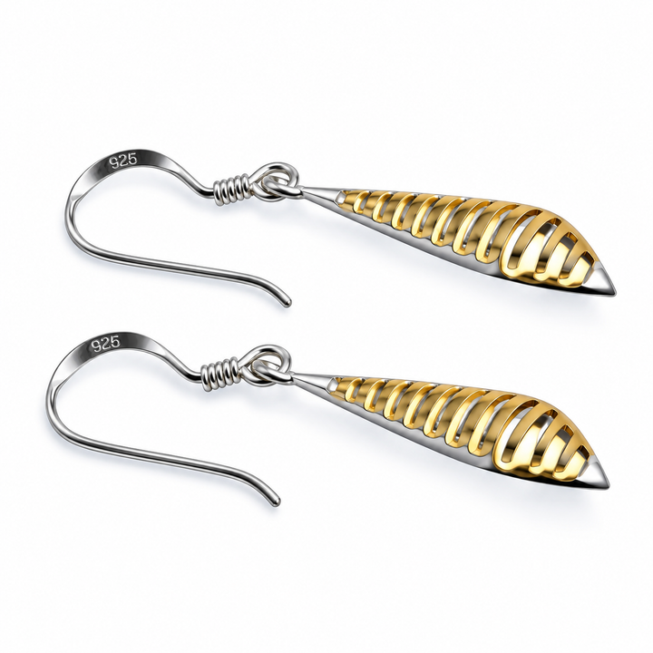 Two-Tone Sterling Silver & 14K Yellow Gold Teardrop Dangle Earrings – 1.45 Inch