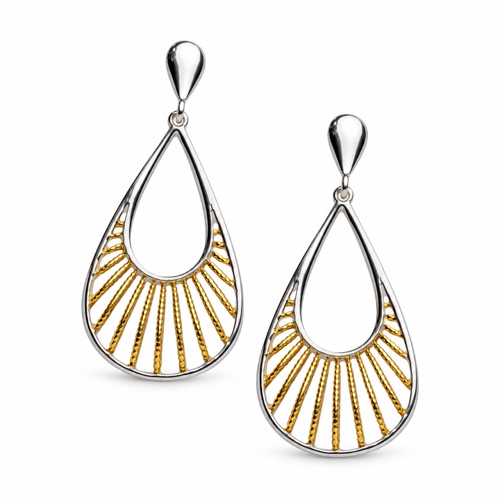 Two-Tone Teardrop Dangle Earrings in Rhodium and 14K Yellow Gold Over Sterling Silver