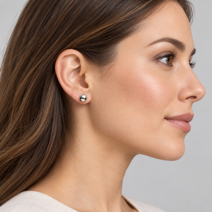 8mm Sterling Silver Ball Stud Earrings with Push-Back Closures