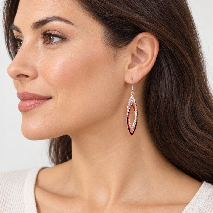 Two-Tone Marquise Cubic Zirconia Dangle Earrings in Sterling Silver and 14K Rose Gold