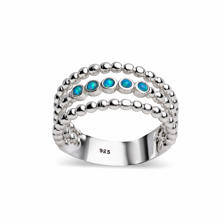 Sterling Silver Five Created Opal Three-Strand Beaded Ring