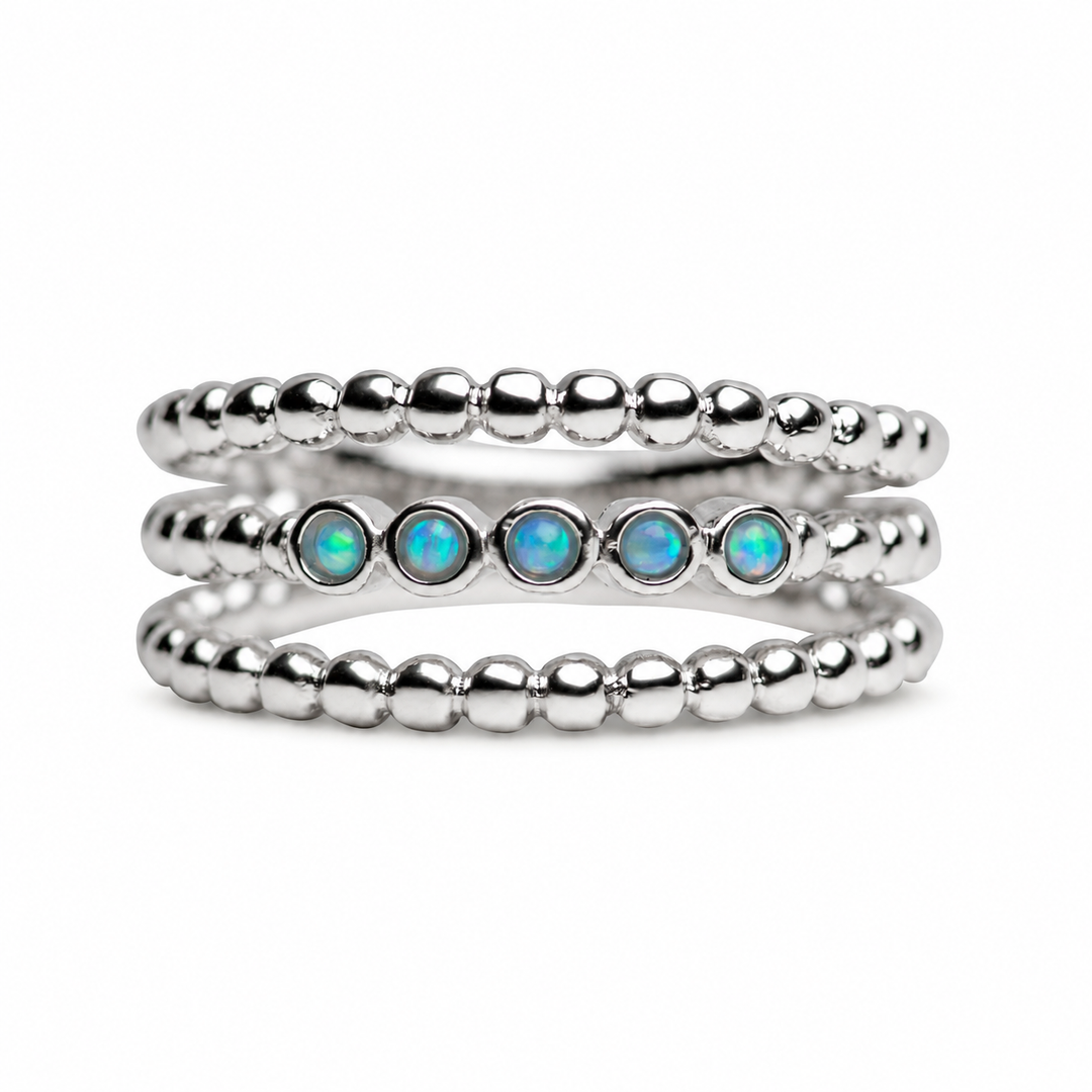 Sterling Silver Five Created Opal Three-Strand Beaded Ring