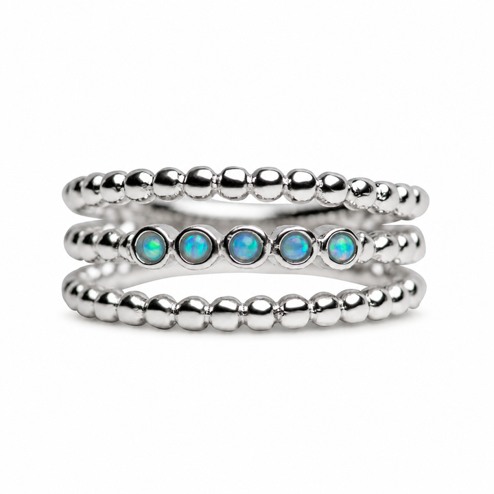 Sterling Silver Five Created Opal Three-Strand Beaded Ring