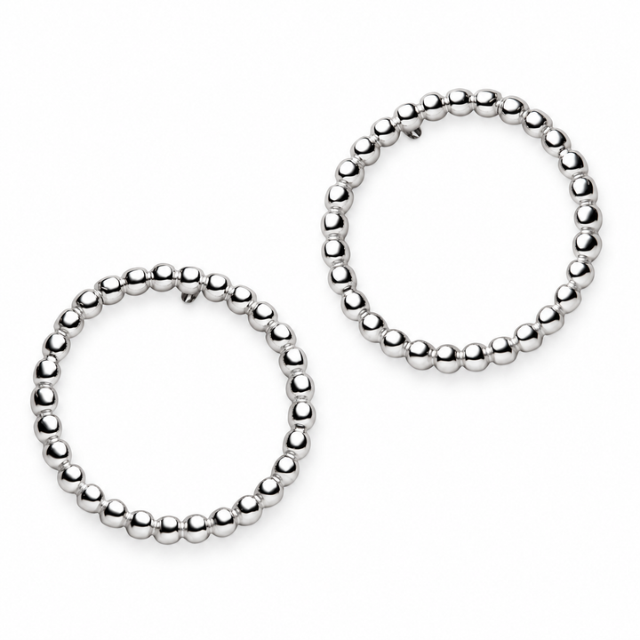 Sterling Silver Beaded Circle Stud Earrings with Geometric Ball Design – 0.8 Inch