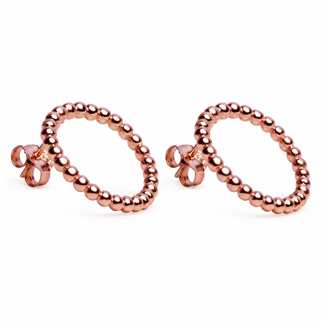 14K Rose Gold Over Sterling Silver Beaded Circle Stud Earrings – 0.8 Inch Geometric Ball Design with Push-Back Closures