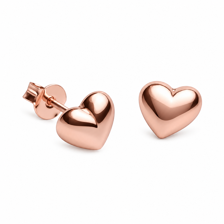 6 mm 14K Rose Gold Over Sterling Silver Heart Stud Earrings – High-Polish Petite Hearts with Push-Back Closures