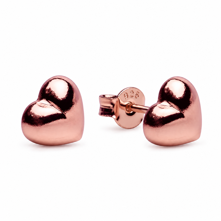 10 mm 14K Rose Gold Over Sterling Silver Heart Stud Earrings – High-Polish Classic Hearts with Push-Back Closures